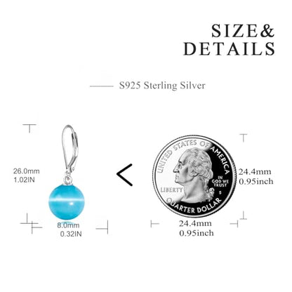 925 Sterling Silver Pearl Leverback Earrings Dangle Drop Jewelry Gifts for Women - style: Blue Cat's Eye