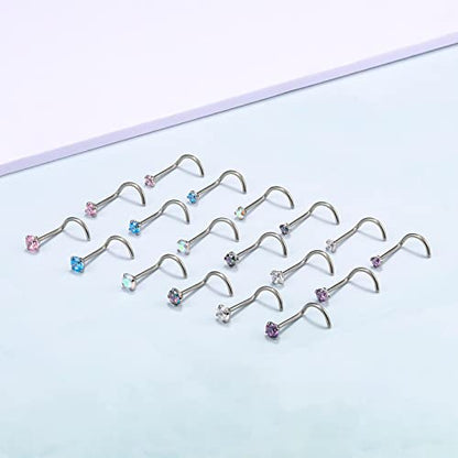 BelezaDosas 6pcs G23 Titanium Nose Studs 18G 20G Screw Nose Ring Press Fit 2mm 2.5mm 3mm Piercing Jewelry for Sensitive Skin - style: 20G 3.0mm Claw CZ 6PCS