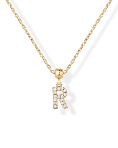 PAVOI 14K Gold Plated Dainty Initial Letter Necklace with Charms for Women | Adjustable Chain Gold Charm Initial Necklaces, Small Alphabet Letters Removable Pendants Cute Jewelry Gifts - style: - R