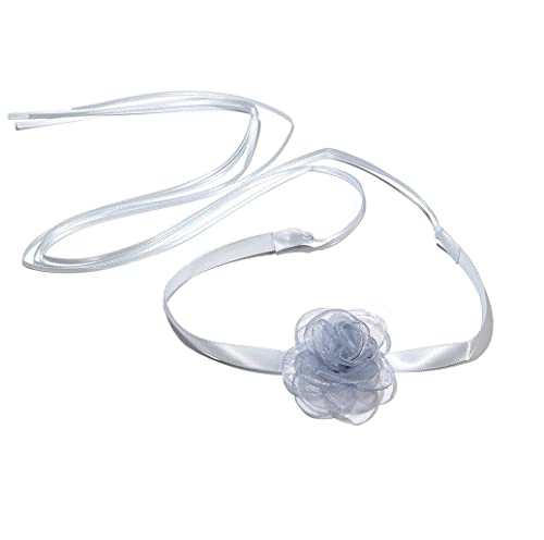 Pingyongchang Black Choker Necklace Camellia Flower Lace-Up Necklace for Women Lace Velvet Collar Colorful Bride Wedding Party Summer Necklaces Long Ribbon Vintage Big Flower Mother's Day Jewelry - color: Grey