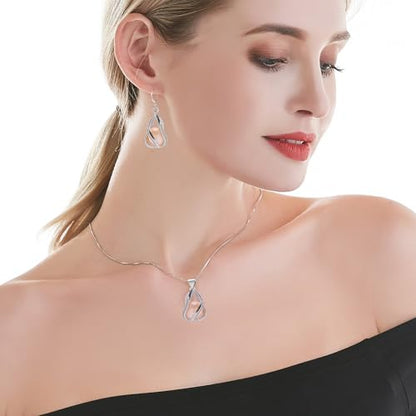 Pearl Jewelry Set For Women S925 Sterling Silver/14K Gold Plated Necklace & Earrings Set Freshwater Pearl Pendant Cage Set for Wedding Anniversary Prom Birthday Gift - color: Silvery-Pink