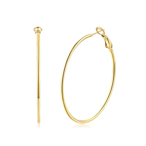 14K Gold Plated 925 Sterling Silver Posts large Hoop Earrings for Women, Hypoallergenic Big Hoop Earrings Lightweight Jewelry for Women 30/40/50/60/70MM - color: Gold-60mm