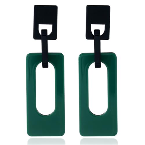 Boho Lightweight Retro Simple Acrylic Splicing Rectangle Earrings for Women Creative Exaggerated Statement Dangle Drop Earrings Jewelry - color: Black Green