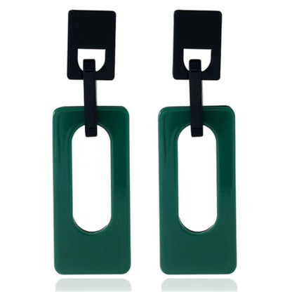 Boho Lightweight Retro Simple Acrylic Splicing Rectangle Earrings for Women Creative Exaggerated Statement Dangle Drop Earrings Jewelry - color: Black Green