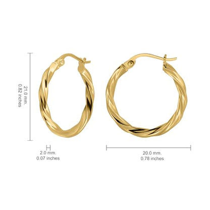 Hoops & Loops 925 Sterling Silver Twisted Hoop Earrings for Women - Hypoallergenic 14K Gold, Rose Gold, Black Flash Plated 2mm Thin Twist Design Round Click-Top Hoops, 15/20/25/30/35/40/50/60mm - color: Gold-20mm (0.78 inch)