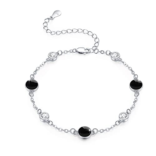 925 Sterling Silver Bohemia Hawaiian Beach Mermaid Floral Bracelet Birthday Graduation Gifts for Women with Gifts Box - style: 22-Black Onyx