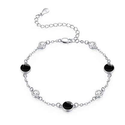 925 Sterling Silver Bohemia Hawaiian Beach Mermaid Floral Bracelet Birthday Graduation Gifts for Women with Gifts Box - style: 22-Black Onyx