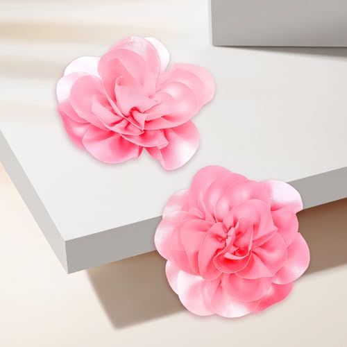 2Pack 6inch Extra Large Satin Brooches Lapel Pins Dainty Elegant Fabric Camellia Rose Flower Brooch Pin for Women Wedding Part Dance Clothes Accessories Jewelry - color: Pink