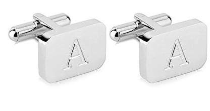 18K White-Gold Plated Initial Engraved Stainless Steel Men’s Cufflinks With Gift Box -Personalized Alphabet Letter’s A-Z By Lux & Pair - style: A- White Gold