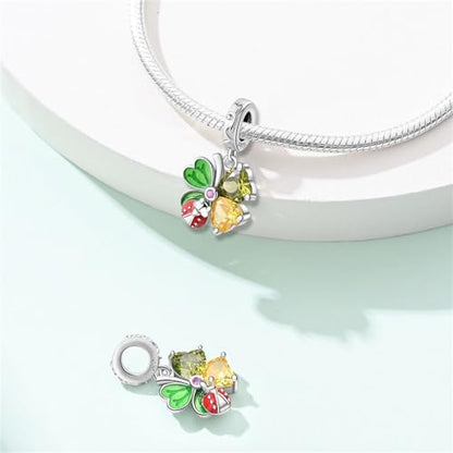 925 Sterling Silver Charms for Bracelets and Necklaces Beads Charms Jewelry Gift for Women - color: Spring Four-Leaf Clover