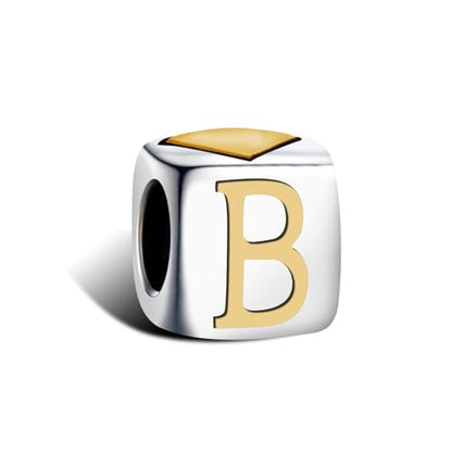KunBead Initial A-Z Letter Gold Heart Alphabet Love Bead Birthday Charms Compatible with Pandora Charm Bracelet for Women - style: Letter B