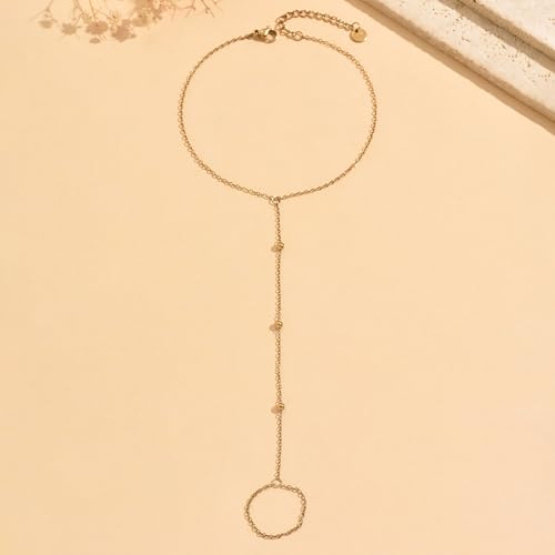 Dainty Gold Adjustable Barefoot Anklet Jewelry for Vacation Wear - color: 3 Beads-GD