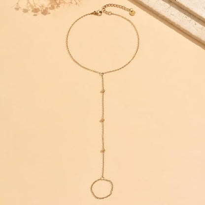 Dainty Gold Adjustable Barefoot Anklet Jewelry for Vacation Wear - color: 3 Beads-GD