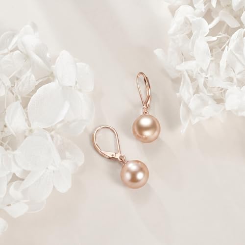 925 Sterling Silver Pearl Leverback Earrings Dangle Drop Jewelry Gifts for Women - style: Light Brown Pearl
