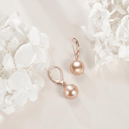 925 Sterling Silver Pearl Leverback Earrings Dangle Drop Jewelry Gifts for Women - style: Light Brown Pearl