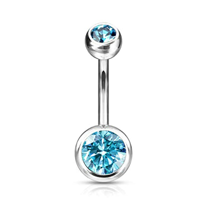 Forbidden Body Jewelry 14g Titanium Double Jeweled CZ Crystal Belly Button Ring - color: Aqua Blue