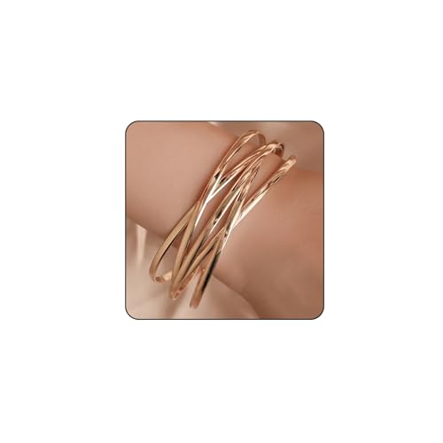 Multi-layer Cuff Bracelet for Women Gold Silver Chunky Cross Wire Bangle Bracelet Wide Adjustable Open Bracelet Trendy Statement Outfits Accessories - color: Gold