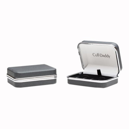 Black Onyx and Crystal Silver Cufflinks and Studs Formal Set with Box | 5/8" Cufflinks, 3/8" Studs, Travel Presentation Gift Box, Men's Wedding Party, Tuxedo Shirts Accessories