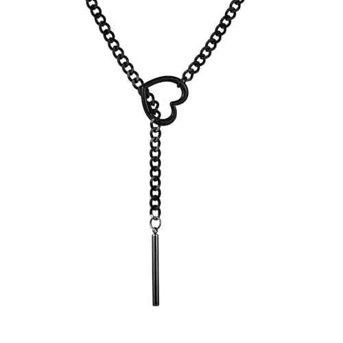 MIFYNN Heart O ring Slip Chain Necklaces for Women Stainless Steel Cuban Chain Bar Necklace Punk Rock Collar Necklace Handmade Adjustable Lariat Y Necklaces for Men - color: Heart+Bar