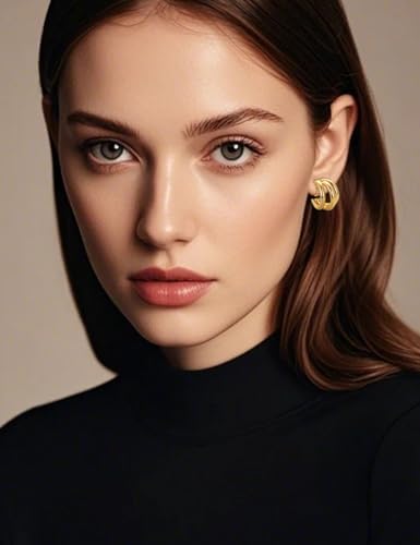 12 Pairs Clip on Hoop Earrings for Women 14K Gold Plated Chunky Clip on Earrings CZ Tube Twist Croissant Bamboo Round Geometric No Piercing Ear Clips Set Trendy Fake Earrings Jewelry - color: Gold