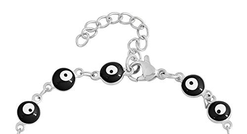 Women's Charm Enamel Evil Eye Protection Link Chain Bracelet - color: Silver,Black