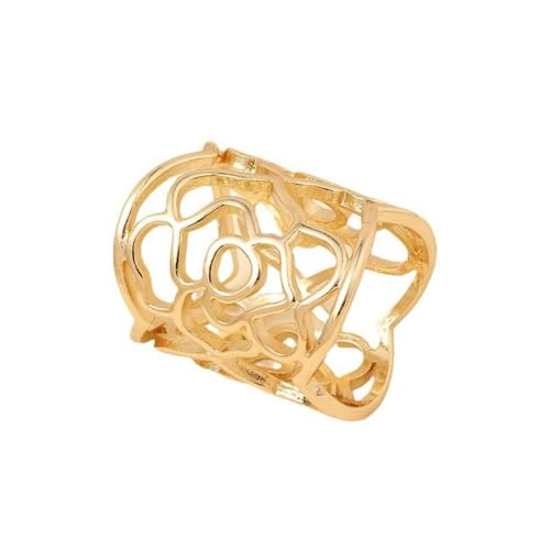 Hollow Rose Flower Silk Scarf Ring for Women Minimalist Floral Scarves Shawl Clips Holder Brooch Statement Ring Fashion Decoration Jewelry - color: Gold