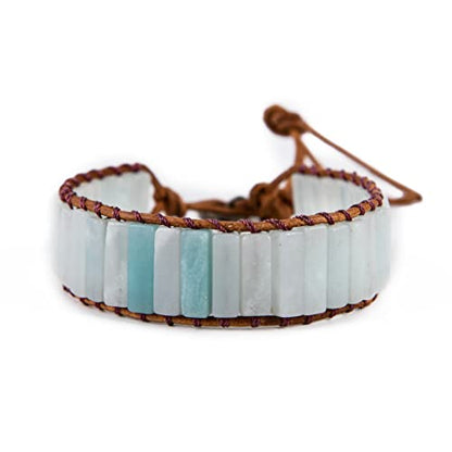 YGLINE Boho Handmade Wrap Leather Tube Crystal Stone Bracelet for Women - color: Amazonite