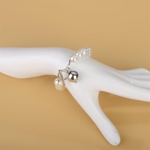 Aimimier Classic Faux Pearl Bracelet with Toggle Clasp Round Bead Bridal Cuff Wrap Bangle Prom Party Festival Statement Jewelry for Women