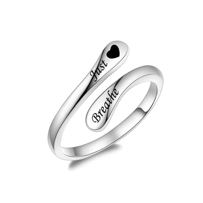 Fookduoduo 925 Sterling Silver Ring Inspirational Jewelry adjustable Wrap Open Rings for Women - style: Heart Just Breathe