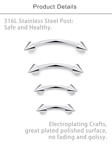 Lcolyoli 14G Snake Eyes Piercing Jewelry Tongue Curved Barbell Surgical Steel Small Belly Button Ring Eyebrow Piercing Jewelry Vertical Labret Lip Jewelry for Women Men Bar Length 8mm 10mm 12mm 14mm - color: silvertone,14g