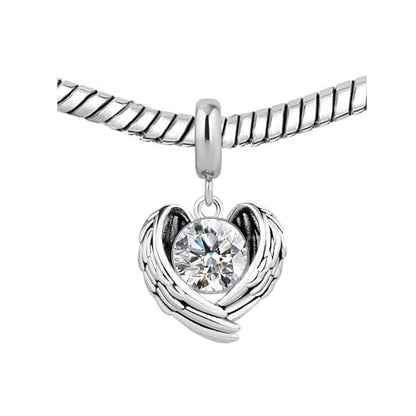 KunBead Guardian Angel Heart Wings Birthstone Dangle Birthday Charms Compatible with Pandora Charm Bracelet for Women - color: White