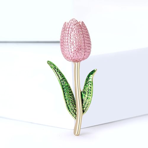 Rhinestone Tulip Brooch Pin for Women Fashion Elegant Botanical Flower Vintage Brooch Lapel Pin Delicate Pink Tulip brooch Wedding Banquet Gift - style: Light pink