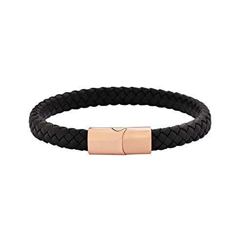 Geoffrey Beene Men's Braided Genuine Leather Bracelet with Stainless Steel Closure - color: Rose Gold