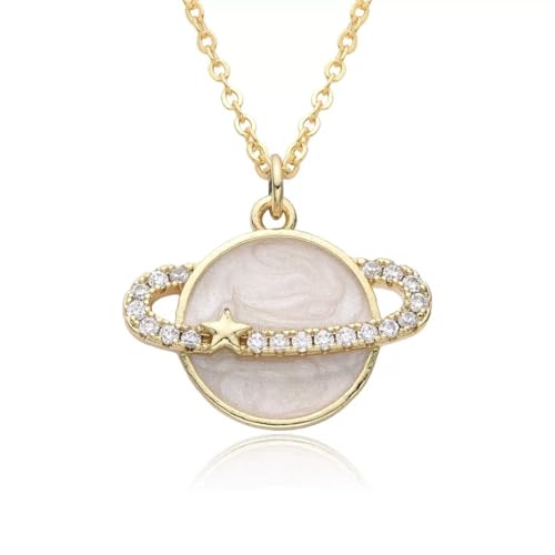 Planet Necklace for Women Gold-Plated Adorned with Saturn Earth Moon and Star Pendants Paired with a Medallion Pendant and Paperclip Chain Choker Adjustable Chain Length Jewelry Gift for Birthdays Dances and Parties - style: one star