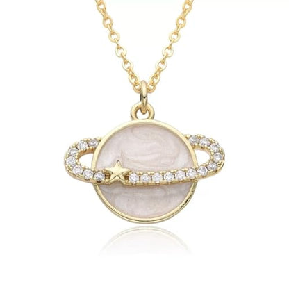 Planet Necklace for Women Gold-Plated Adorned with Saturn Earth Moon and Star Pendants Paired with a Medallion Pendant and Paperclip Chain Choker Adjustable Chain Length Jewelry Gift for Birthdays Dances and Parties - style: one star