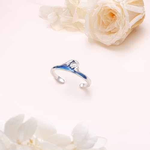 Alphm 925 Sterling Silver Toe Ring for Women Adjustable Open Toe Ring Foot Jewelry Gift - color: White-Wave