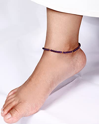 Gemstone Foot Anklet Bracelet for Women Beaded Stone Healing Energy Crystal Beach Foot Jewelry Adjustable(8.5-10 Inches)