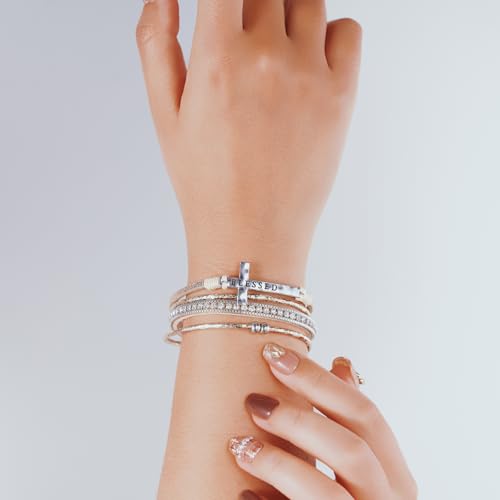 Boho Leather Wrap Bracelets Beaded Stackable Cuff Bracelet Country Concert Outfits Cowboy Cowgirl Western Jewelry Gifts for Women - color: Cross-Gold