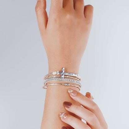 Boho Leather Wrap Bracelets Beaded Stackable Cuff Bracelet Country Concert Outfits Cowboy Cowgirl Western Jewelry Gifts for Women - color: Cross-Gold