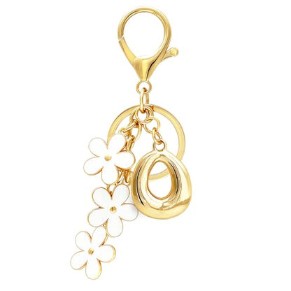 Floral Series Initial Bag Charm, Cute Flower & Bubble Letter Purse Charms, Keychain Accessories Gift for Women - color: White Flower, style: O