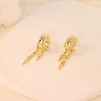 Clip On Earrings for Women Chain Moon Star Cross Hoop Dangle Earring No-Pierced Gold Silver - color: Dangle,Gold tone