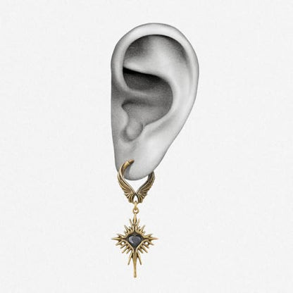 PUNKYOUTH Gothic Crest Dangle Drop Hoop Earrings Dark Alternative Piercing Jewelry 18G 1mm Antique Finish Ornate Scroll Cubic Zirconia Spike Statement Everyday Wear Accessories For Women Men - color: Winged Heartburst Earring-Gold