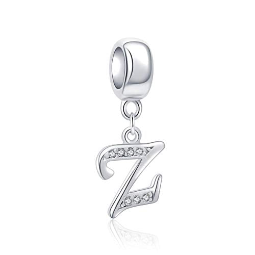 925 Sterling Silver Letter Charms Fits Pandora Bracelets, Gift for Women | A-Z Alphabet Initial Charm with CZ,Great gift for Christmas, Valentine's Day, Mother's Day. - color: Z