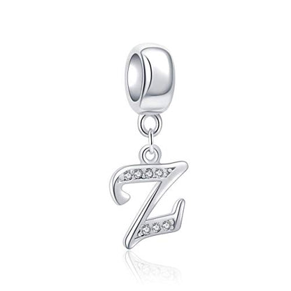 925 Sterling Silver Letter Charms Fits Pandora Bracelets, Gift for Women | A-Z Alphabet Initial Charm with CZ,Great gift for Christmas, Valentine's Day, Mother's Day. - color: Z
