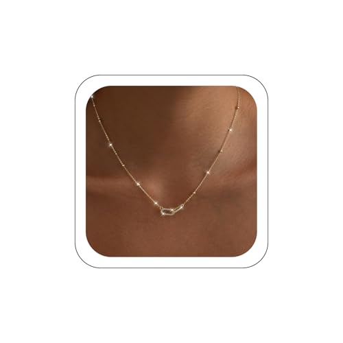 Gold Necklace for Women, 14K Gold Plated Cubic Zirconia Pendant Necklace, Dainty Heart Moon Circle Paperclip Jewelry for Layering, Everyday Birthday Gift - color: Gold Interlocking Paperclip