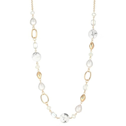 Long Gold Necklaces for Women Trendy Beaded Chain Necklace Chunky Costume Jewelry Gifts for Her - color: White Crackle