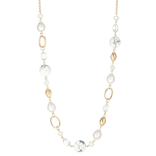 Long Gold Necklaces for Women Trendy Beaded Chain Necklace Chunky Costume Jewelry Gifts for Her - color: White Crackle