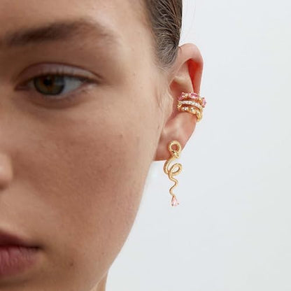 Ear Cuffs Non Piercing for Women 14K Gold Plated Ear Cuff Earrings Colorful Cubic Zirconia Paved Trendy Cartilage Earring Jewelry | Single - color: Pink