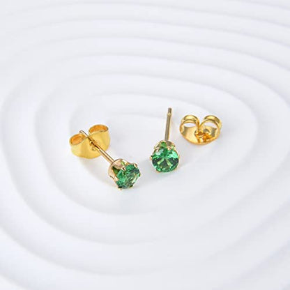 12 Pairs 18K Gold Plated Surgical Stainless Steel Stud Earring Cubic Zirconia CZ Multicolor Birthstone Stud Earrings Set - style: Prong 4mm