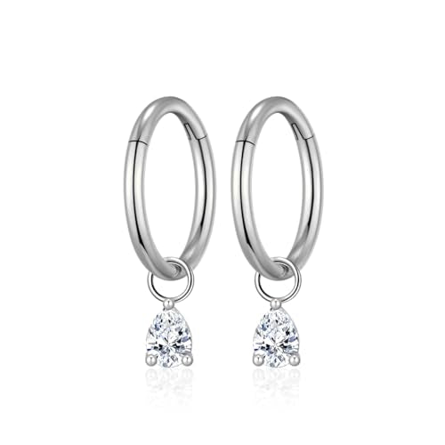 Ourania 16G Gold Stainless Steel Zircon Dangle Huggie Hoop Rook Piercing Helix Hoop Earring Tragus Hoop Cartilage Piercing for Women - color: Triangle Silver 2PCS, size: 1.2*8mm 2pcs